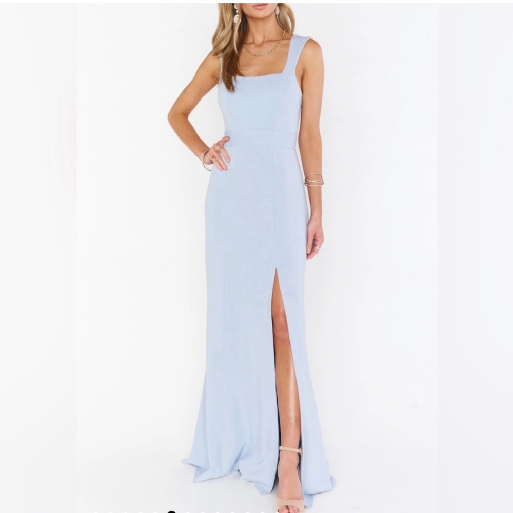 Show Me Your Mumu Paris Gown - Steel Blue Stretch with sash